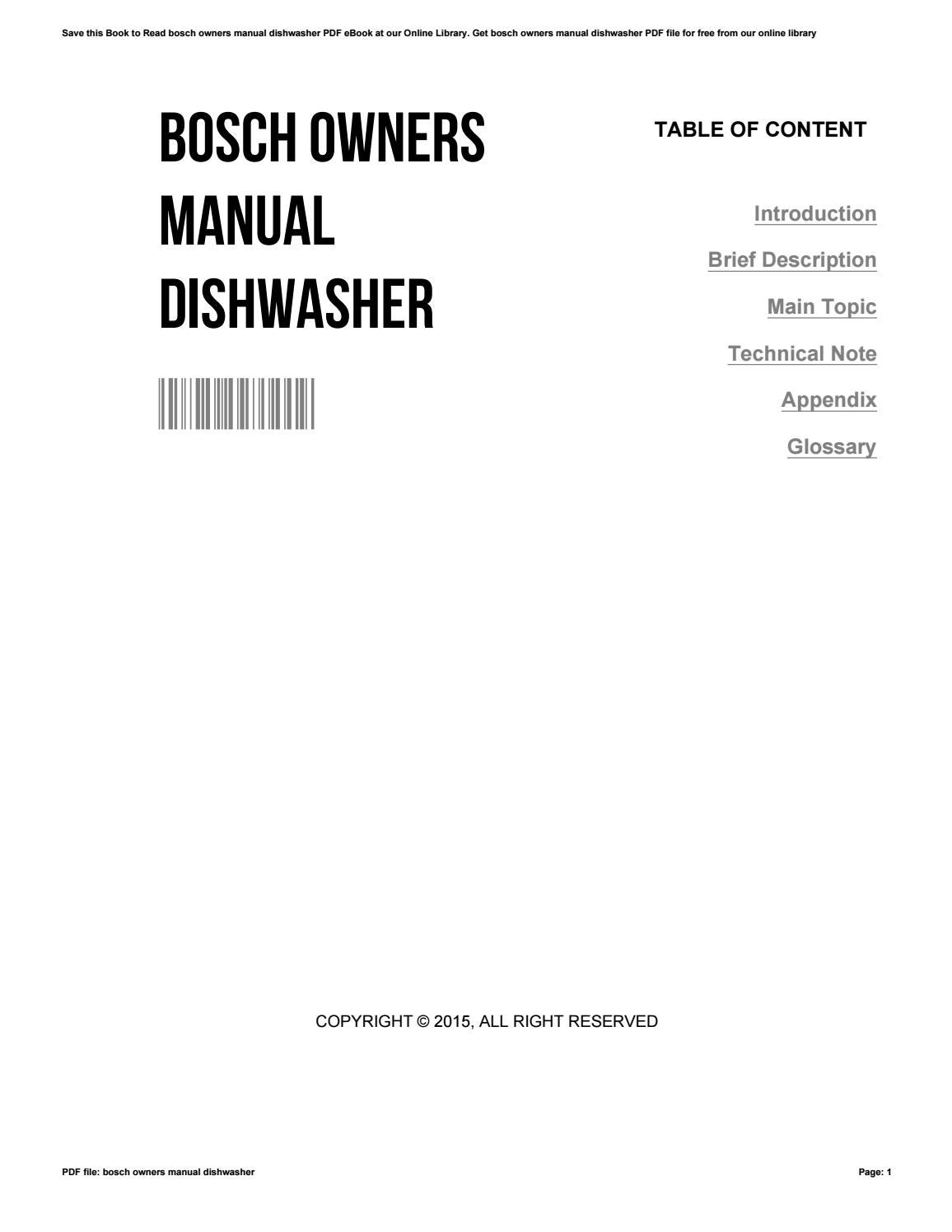 bosch 9000 dishwasher service manual